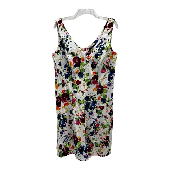 Chaps Dresses & Skirts - CHAPS Dress‎ 16 White Floral Fit & Flare Cotton Stretch Sleeveless V-Neck Zip